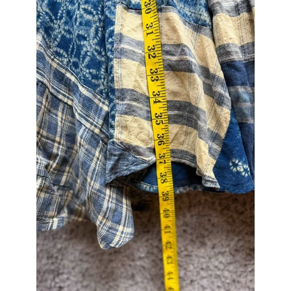Ralph Lauren Linen-Cotton Patchwork Flared Maxi Skirt Indigo Womens Size 12